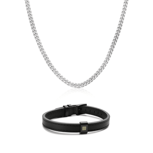 Set All-Black Bracelet & Cuban Necklace For Him