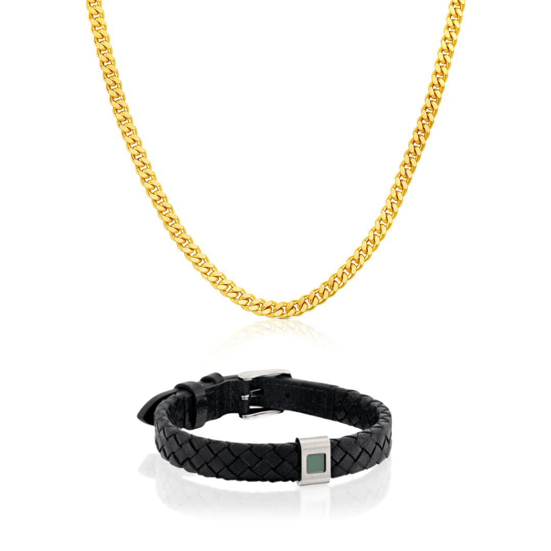 Set Energy Bracelet & Cuban Necklace 3mm For Him