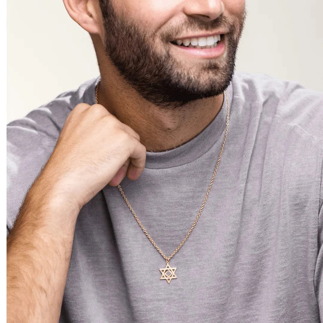 Star of David Necklace for Men - זהב 14 קראט