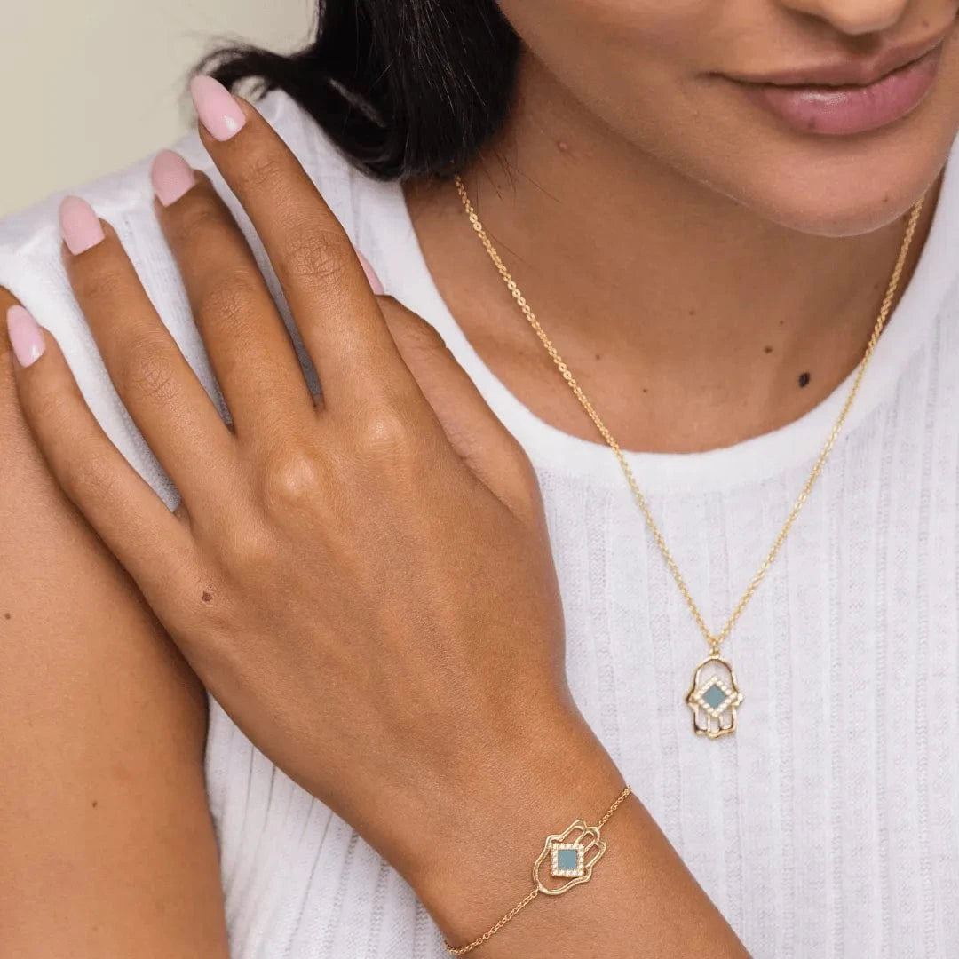 All shiny Hamsa Set for Her - זהב ויהלומים