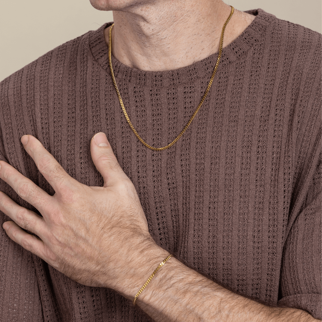 Set Cuban Necklace & Bracelet For Him - 3mm