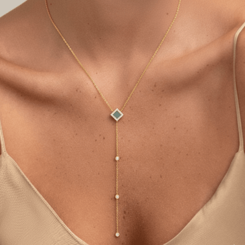 Star Drop Necklace - זהב ויהלומים
