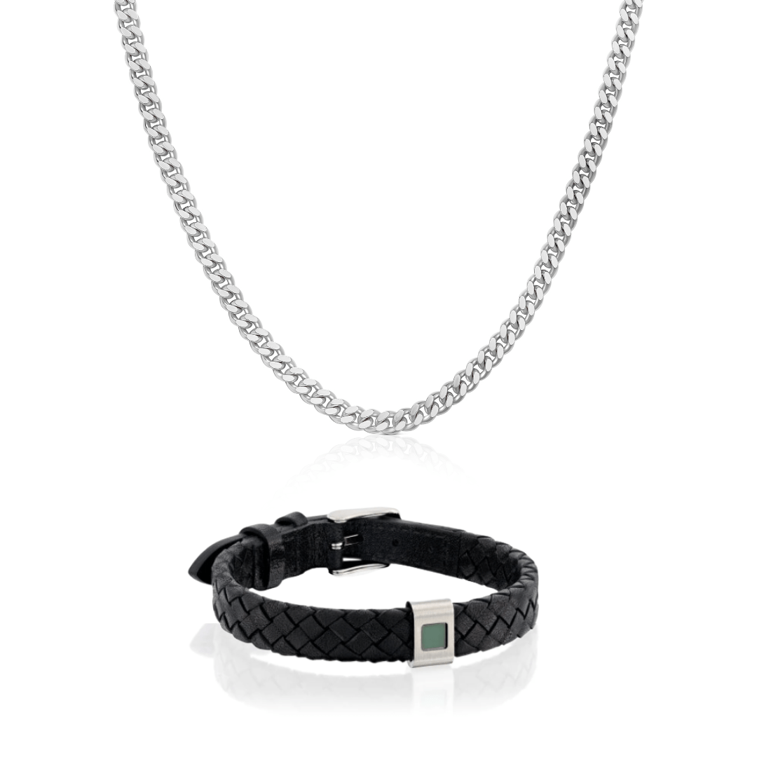 Set Energy Bracelet & Cuban Necklace 3mm For Him