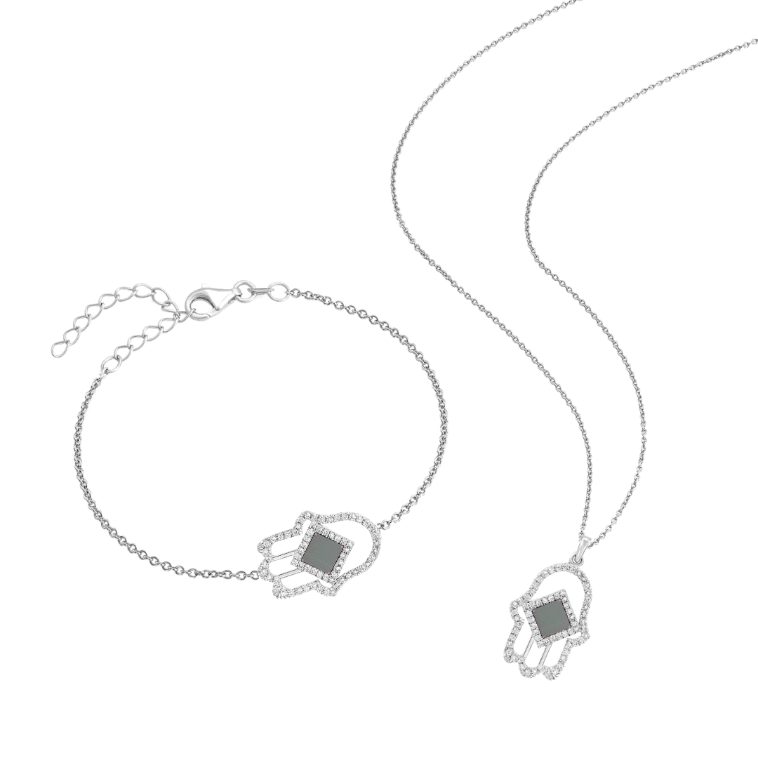 All shiny Hamsa Set for Her - זהב ויהלומים