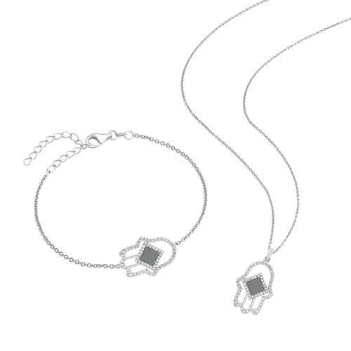All shiny Hamsa Set for Her - זהב ויהלומים