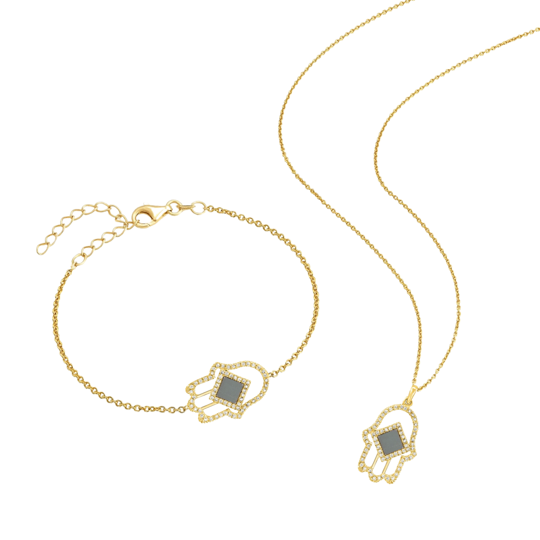 All shiny Hamsa Set for Her - זהב ויהלומים