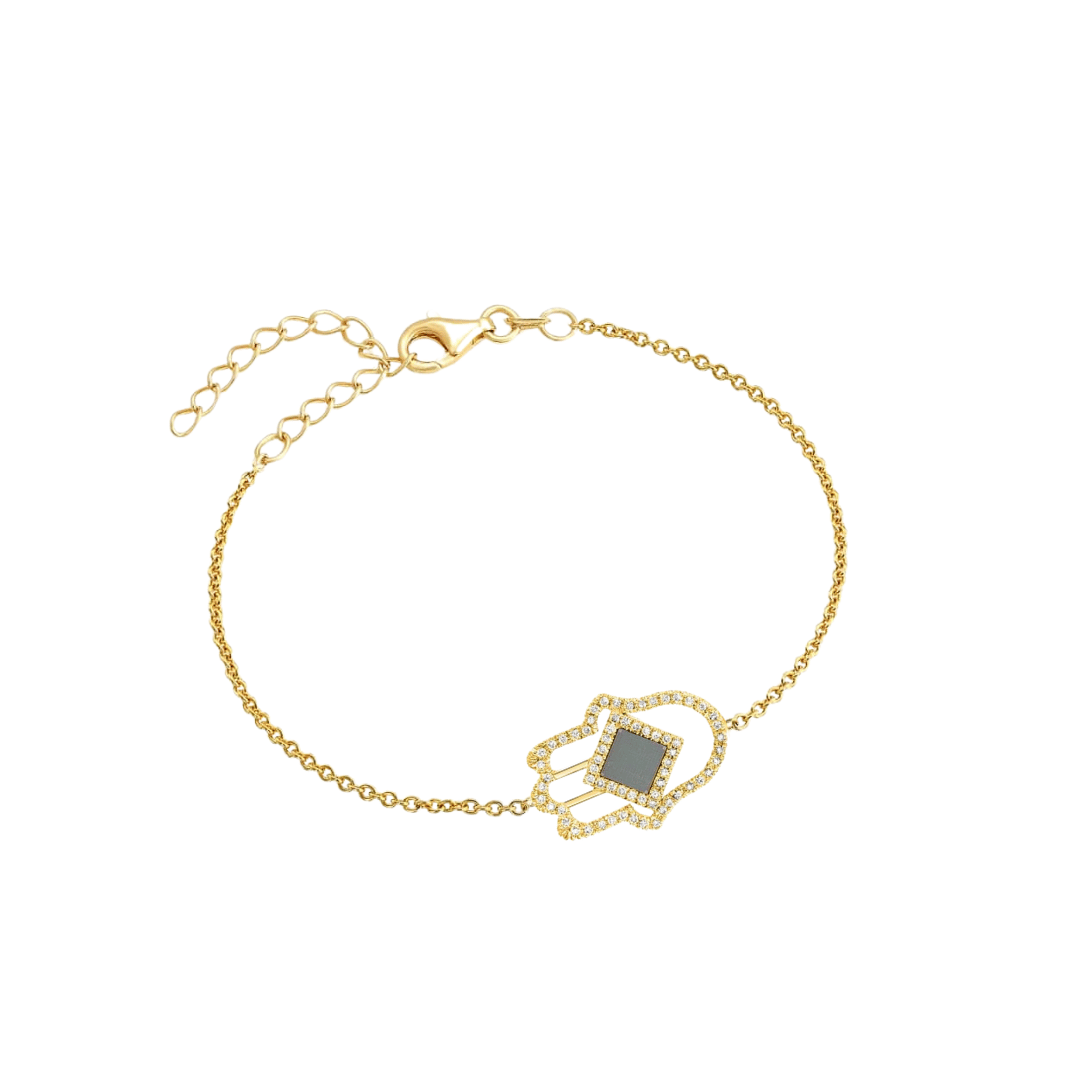 All shiny Hamsa Bracelet - זהב ויהלומים
