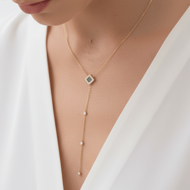 Star Drop Necklace - זהב ויהלומים
