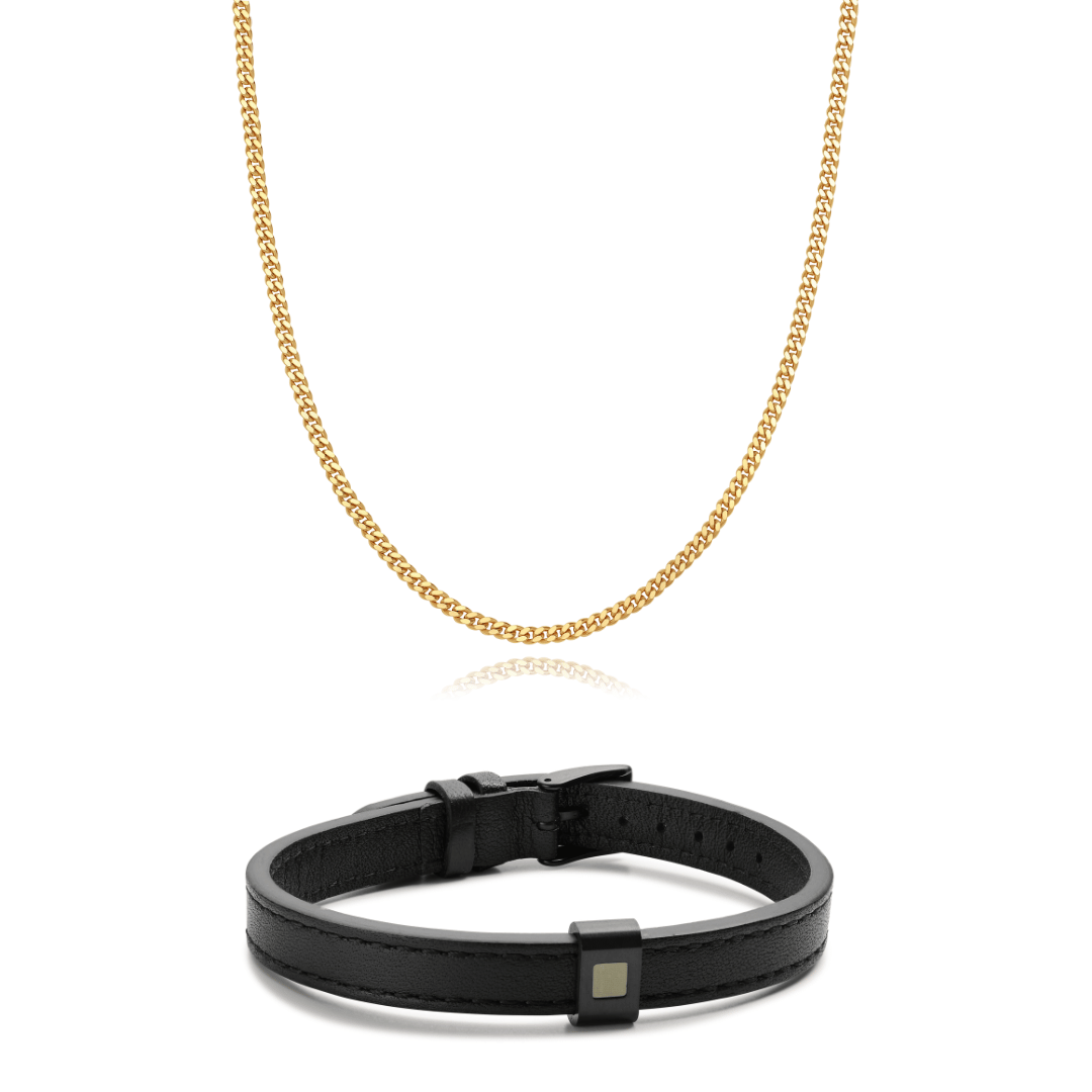 Set All-Black Bracelet & Cuban Necklace 3mm For Him