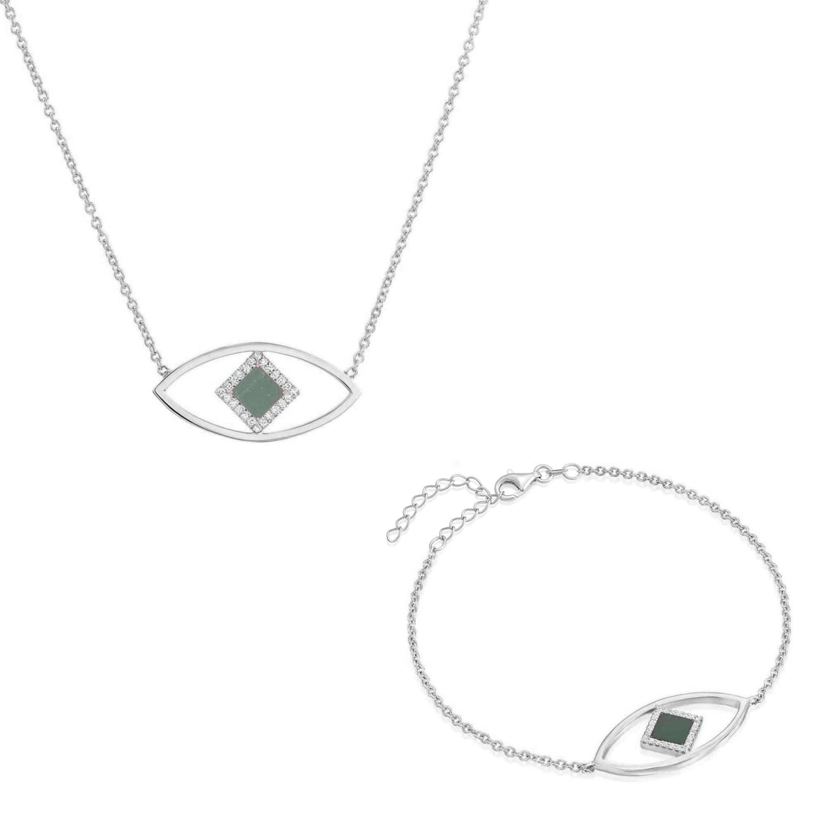 Set of Eye Necklace and Bracelet for Her - זהב ויהלומים