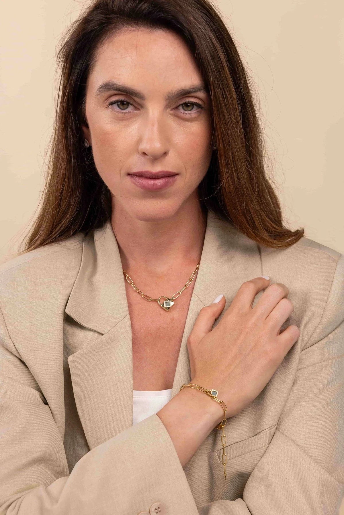 Shiny Locker Necklace - זהב ויהלומים