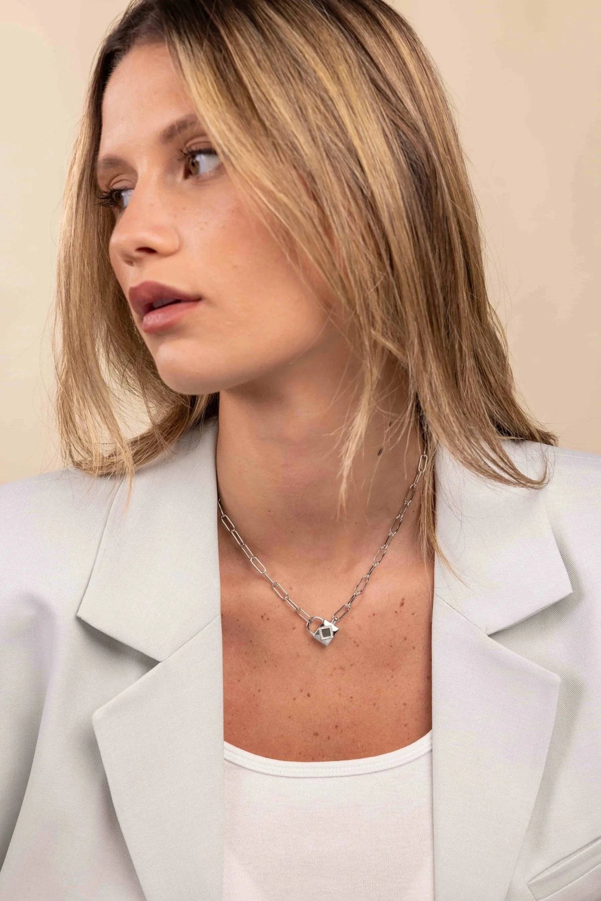 Shiny Locker Necklace - זהב ויהלומים