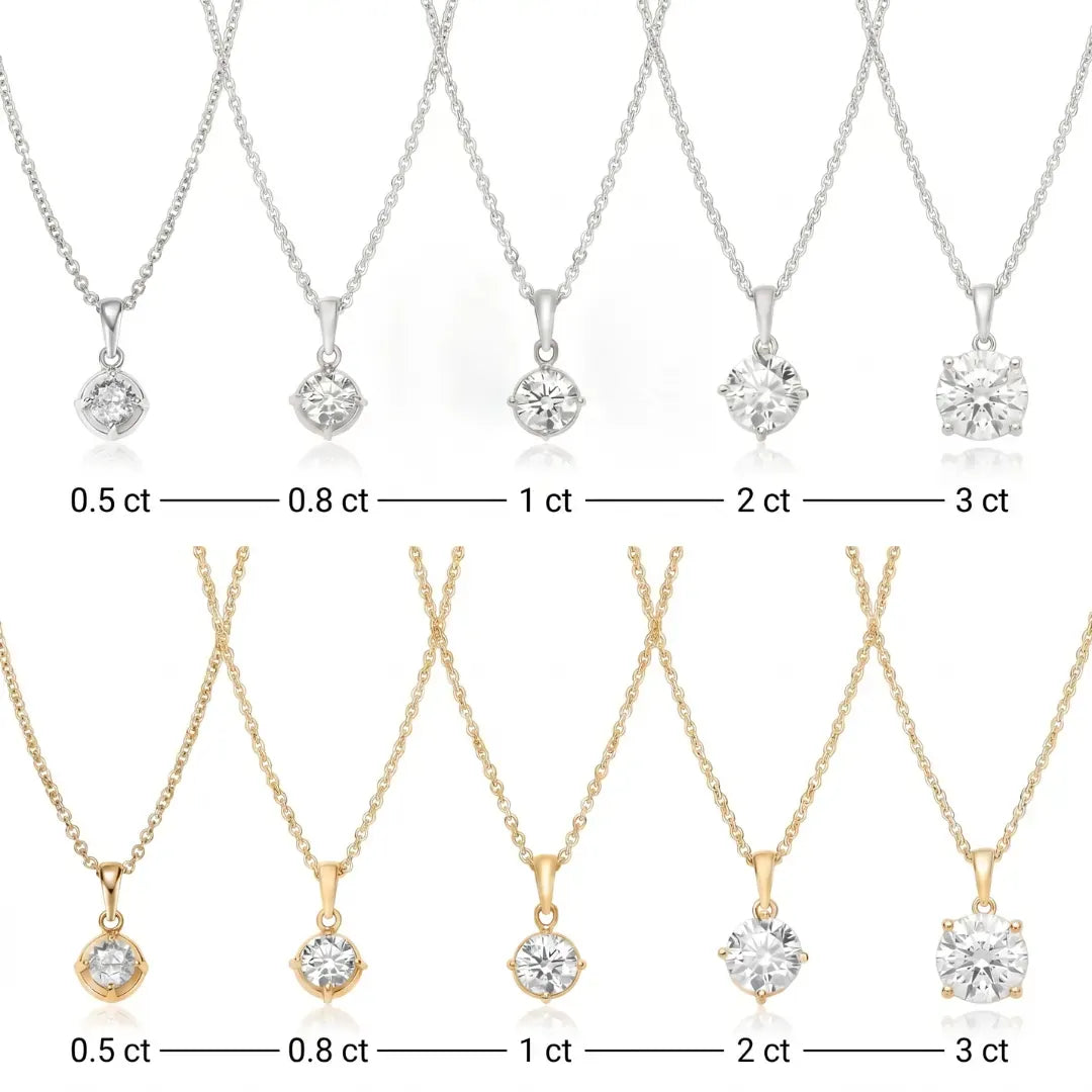 Round Diamond Solitaire Necklace - זהב ויהלומים
