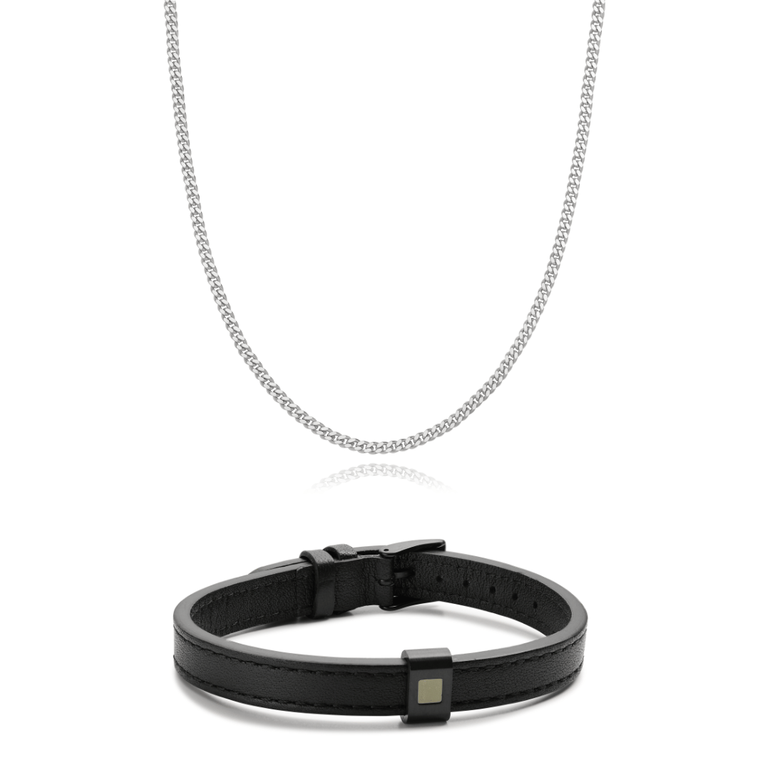 Set All-Black Bracelet & Cuban Necklace 3mm For Him
