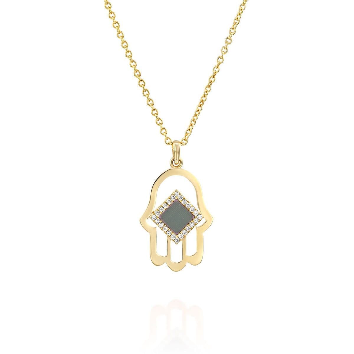 The Hamsa Necklace - זהב 14 קראט ויהלומים
